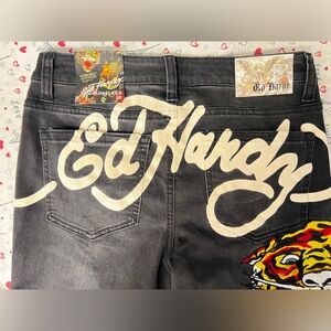 Y2K ED HARDY SLIM FLARE JEANS: TIGER HEAD